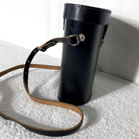 Vintage Black Leather Binoculars Case with Strap & Lens Caps - Picture 4 of 16